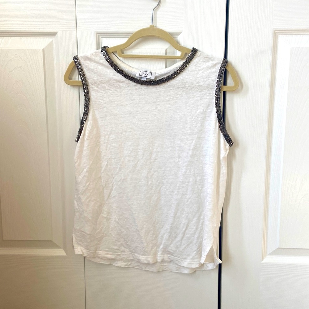 Beaded white linen MLV Tank - Med